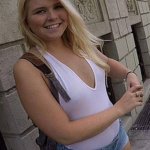 Petite Blonde Melissa May Shows Her Tits And Gets On Her Knees In Public