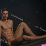 Gorgeous Naked Male Model Sitting Isolated Floor Studio While Looking Stock Photo gorgev 534476236