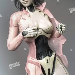 Cyberpunk naked robot woman virtual reality concept. Pop art retro vector illustration drawing vintage kitsch Stock Photo