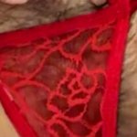Very hairy pussy pissing in red panties